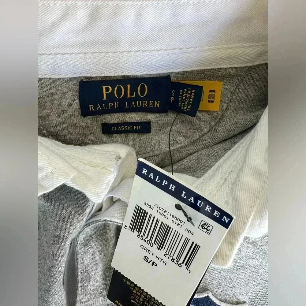 Polo Ralph Lauren Men's Grey Heather Crest Logo Classic Fit Rugby Long Sleeve S - Picture 6 of 10